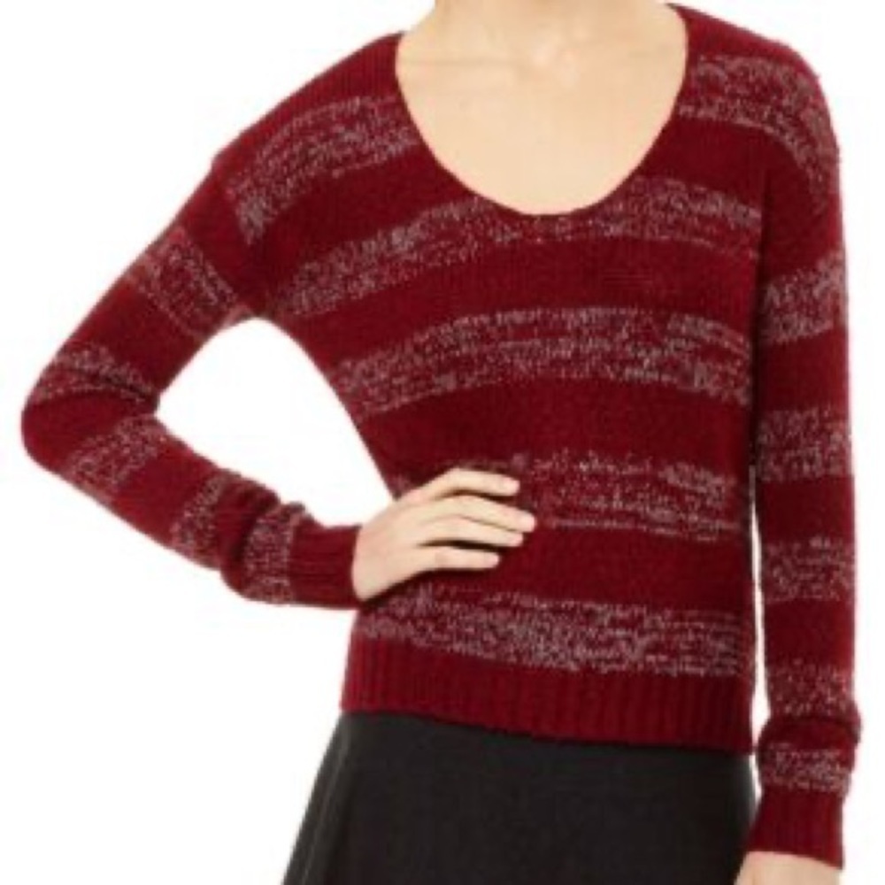🆕 Aritzia Talula “Brompton” Maroon & Grey Striped Sweater - Women’s Size Small
